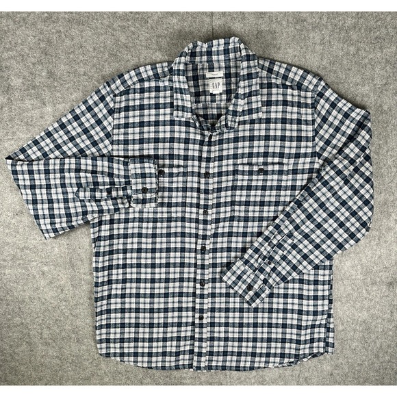 GAP Other - Gap Flannel Untucked Fit Shirt Mens XL Blue Plaid Long Sleeve Button Up